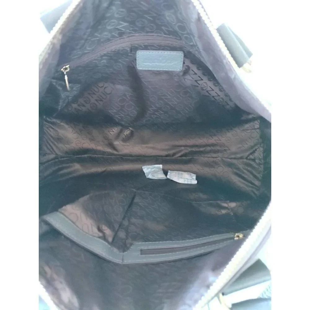 NWOT NUCIANO GRAY GENUINE LEATHER TWO WAYS SATCHEL SHOULDER BAG HANDBAG PURSE